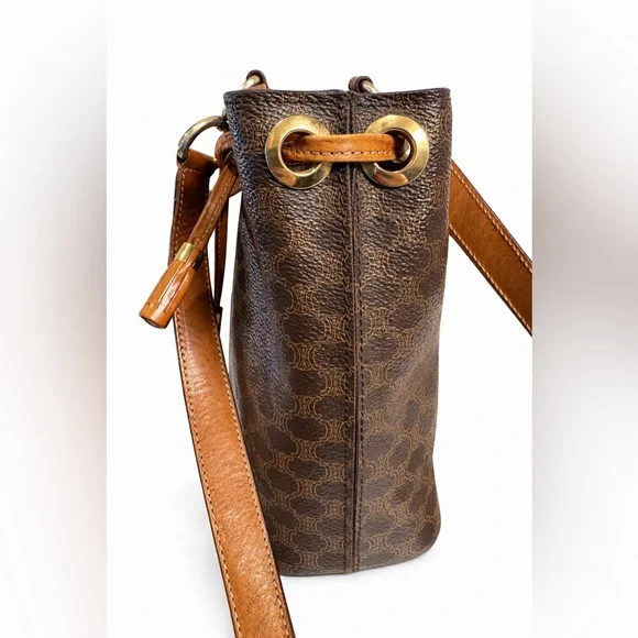 Vintage CELINE Paris Macadam Bucket Bag Brown Monogram Leather Italy 90s  Bag - Picture 3 of 13